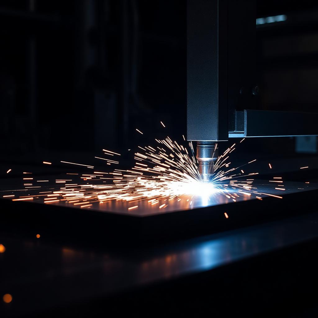 Laser cutting head cutting steel plate